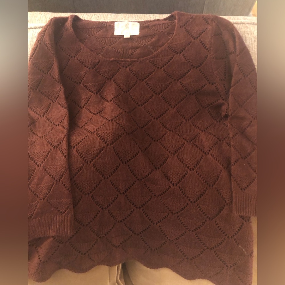 Two sweaters - burgundy & mint green. Gently used. Medium weight. 3/4 sleeves.